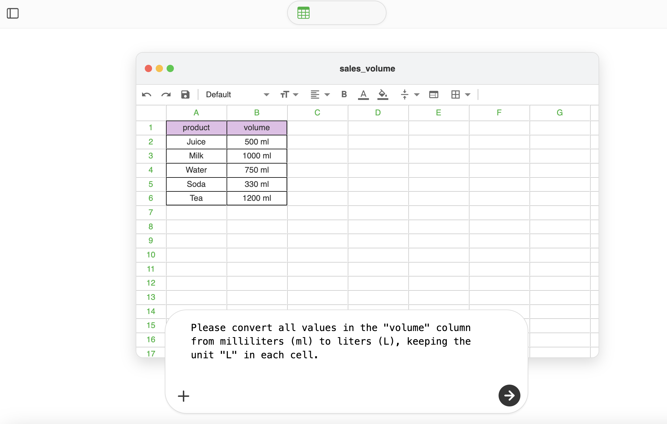 Original CSV table